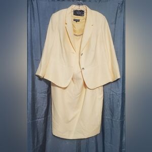 John Meyer Yellow Rhinestone Embroidered Sleeveless Dress with Jacket sz 14W